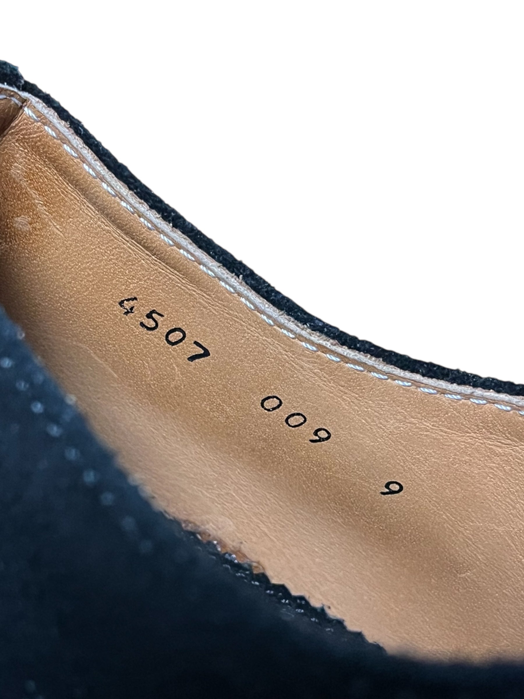 Number (N)ine AW04 "Give Peace A Chance" quilted suede derbys shoes with stitched detailing and classic lace-up design.