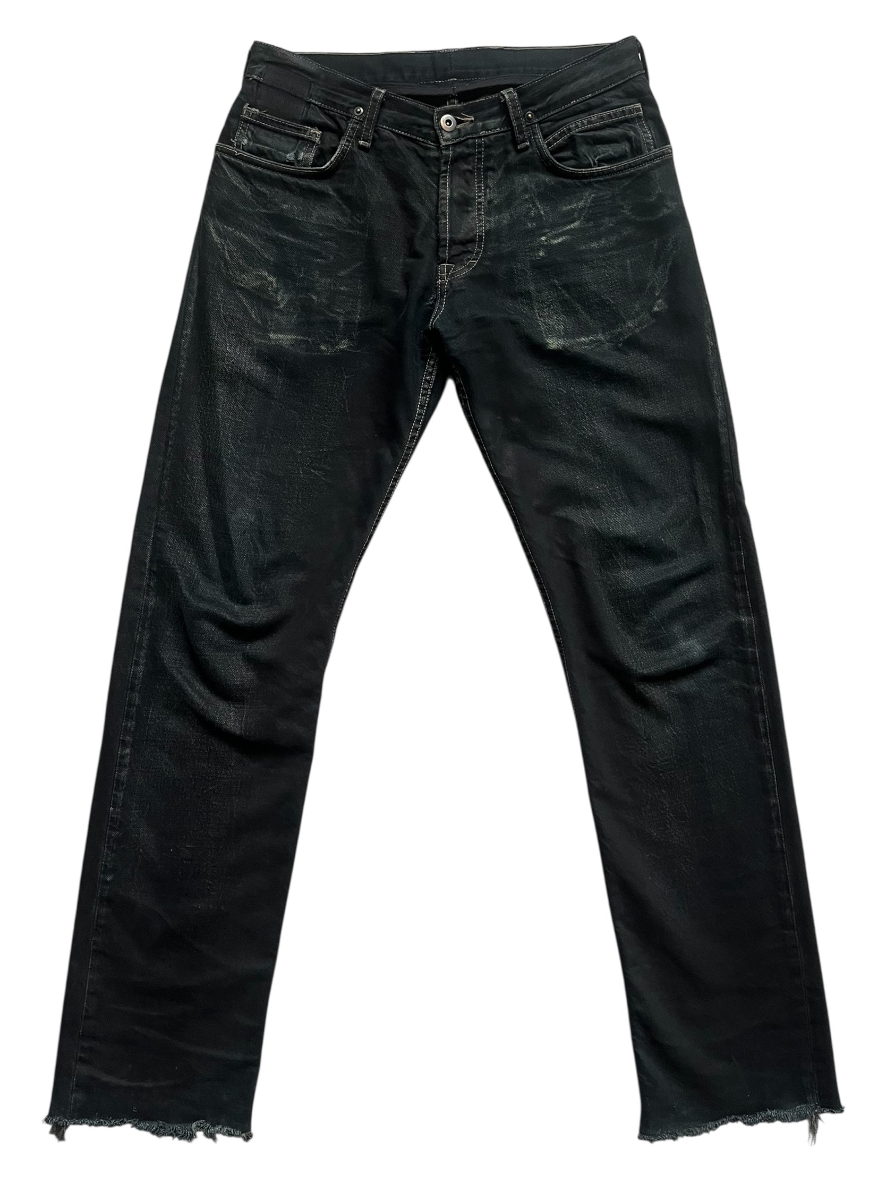Rick Owens 2006 Slab Black Faded Denim pants, showcasing distressed black denim with faded details and a relaxed fit.