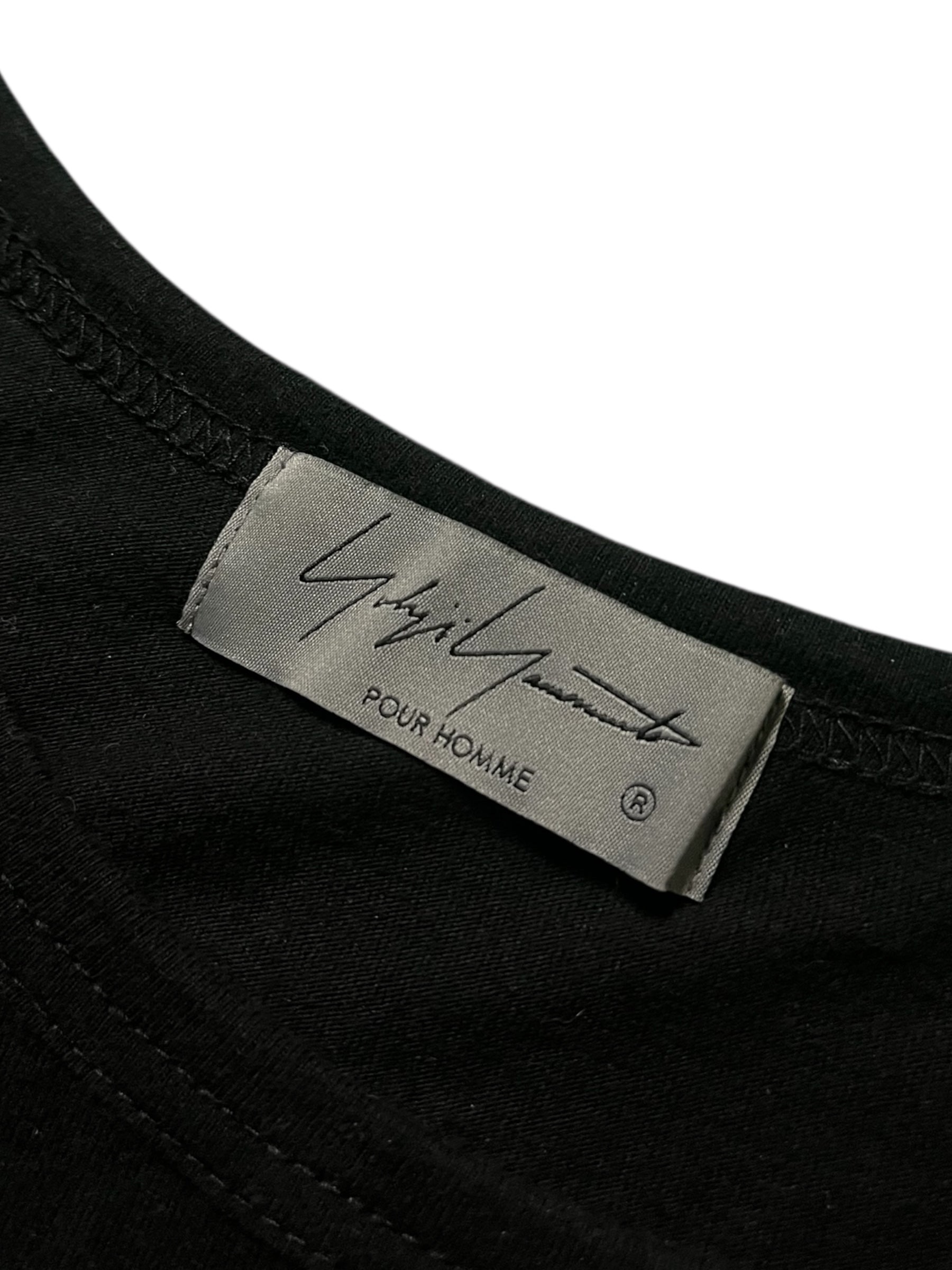 Yohji Yamamoto AW22 Signature Logo T-Shirt, black cotton t-shirt with bold logo print, casual style and modern design.