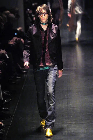 Dior SS05 “BECK” blue glitters denim pants, stylish women's pants with sparkling glitter details and classic denim texture.