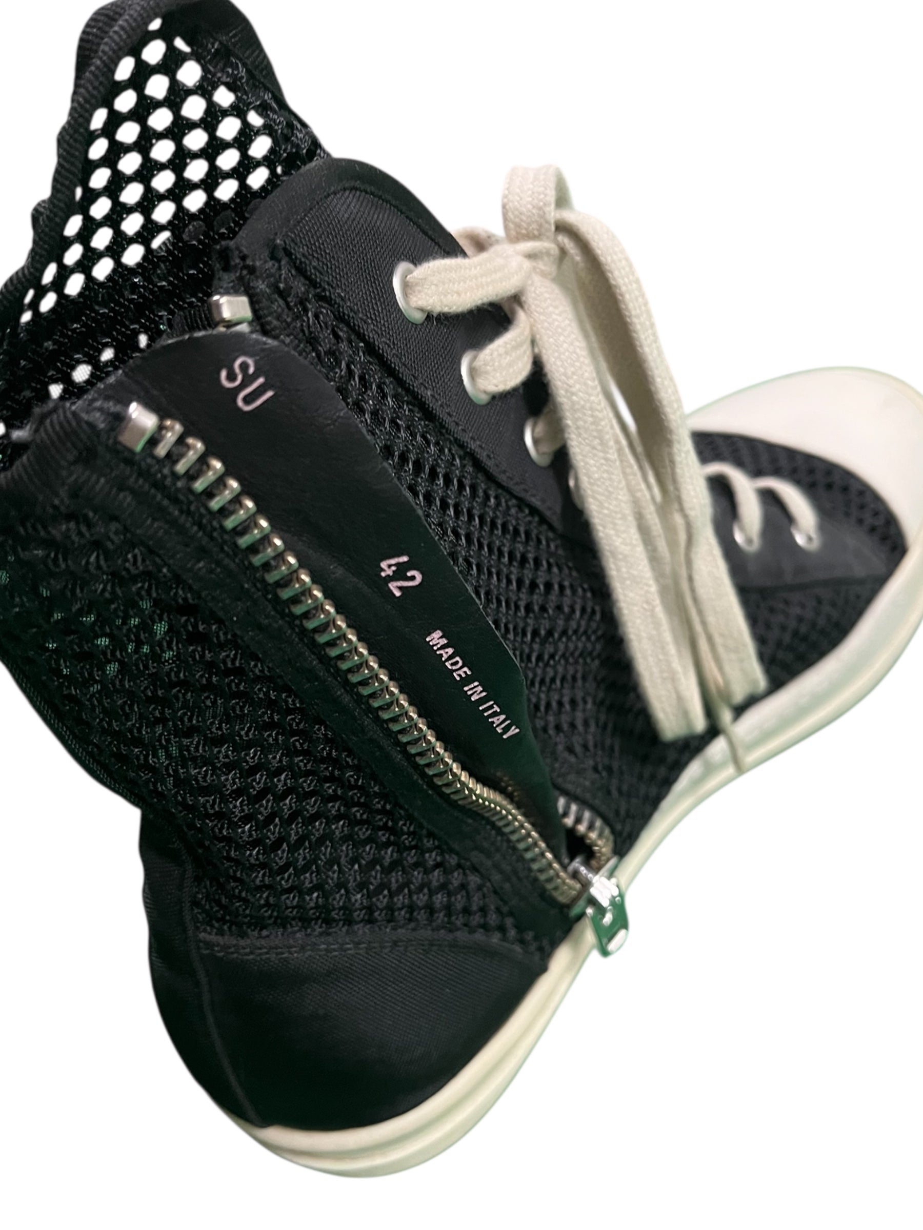 Rick Owens SS14 DRKSHDW Mesh Ramone sneakers, black shoes with mesh design and chunky sole, casual and stylish footwear.