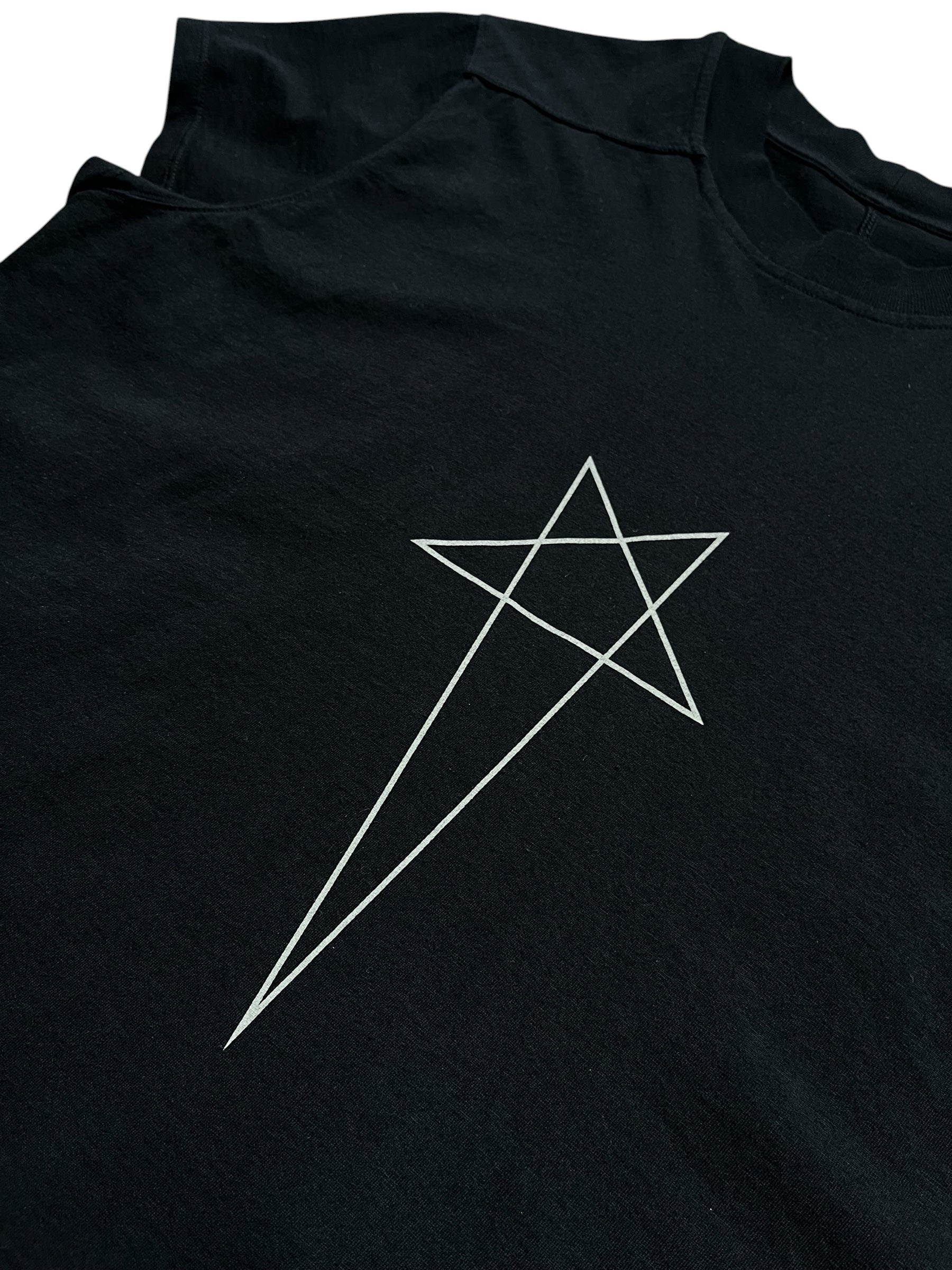 Rick Owens DRKSHDW Pentagram Small Level T-shirt with graphic print, black fabric, and relaxed fit.
