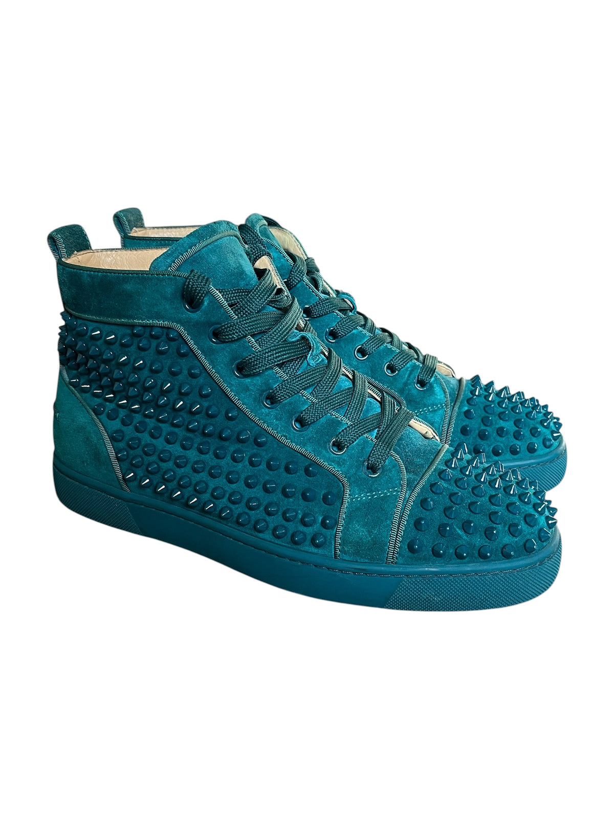 Christian Louboutin Louis Flat Spikes Amazonia Suede High-Top Sneakers