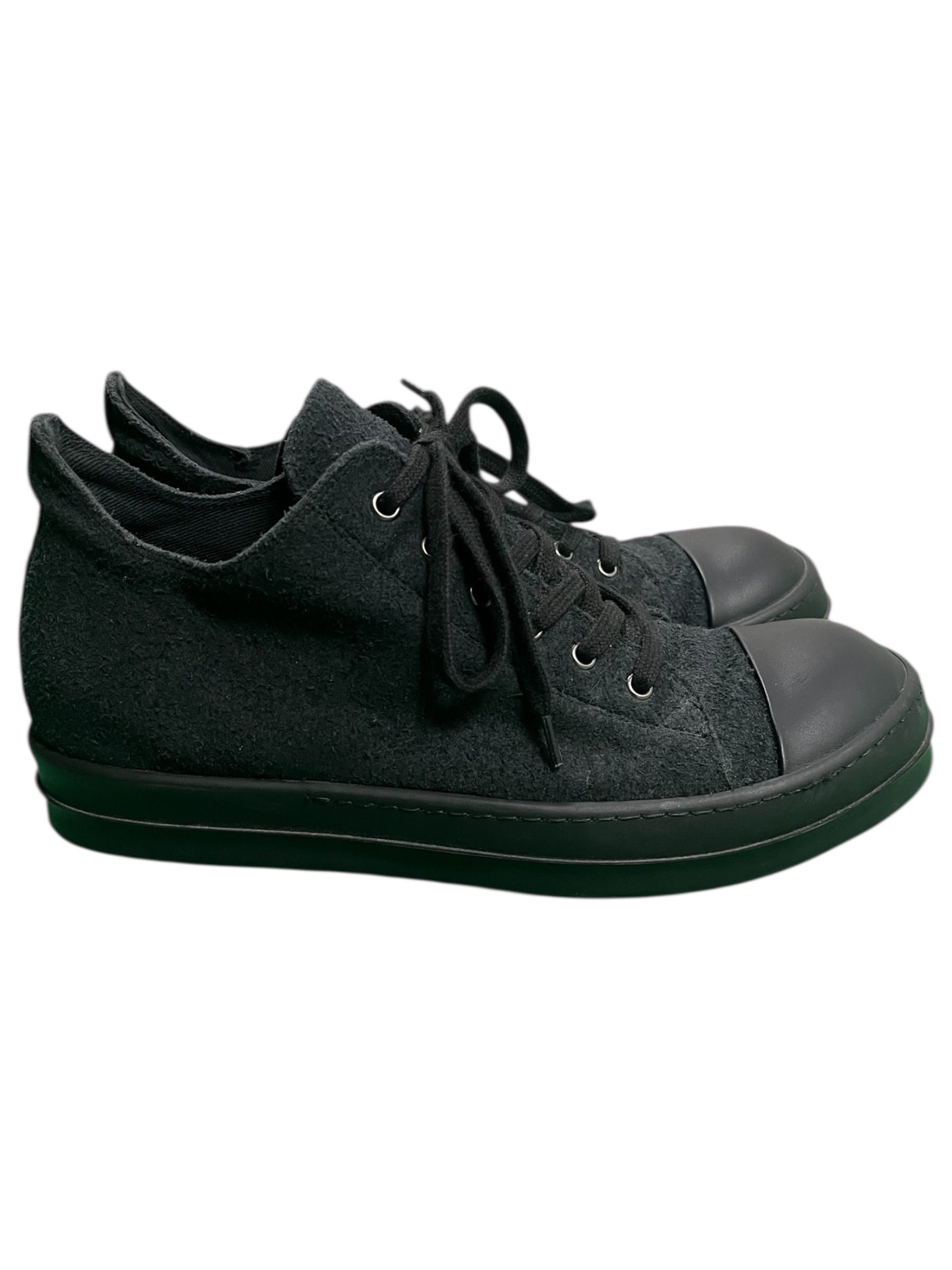 Rick Owens FW22 DRKSHDW Shaggy Cotton Ramone Low Top Sneakers featuring shaggy cotton texture and classic sneaker design.