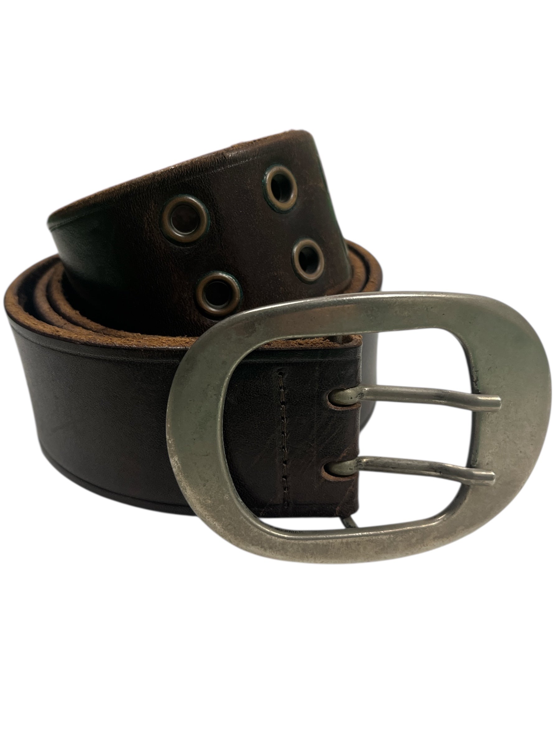 Maison Margiela 00’s double prong belt with sleek leather strap and modern buckle design.