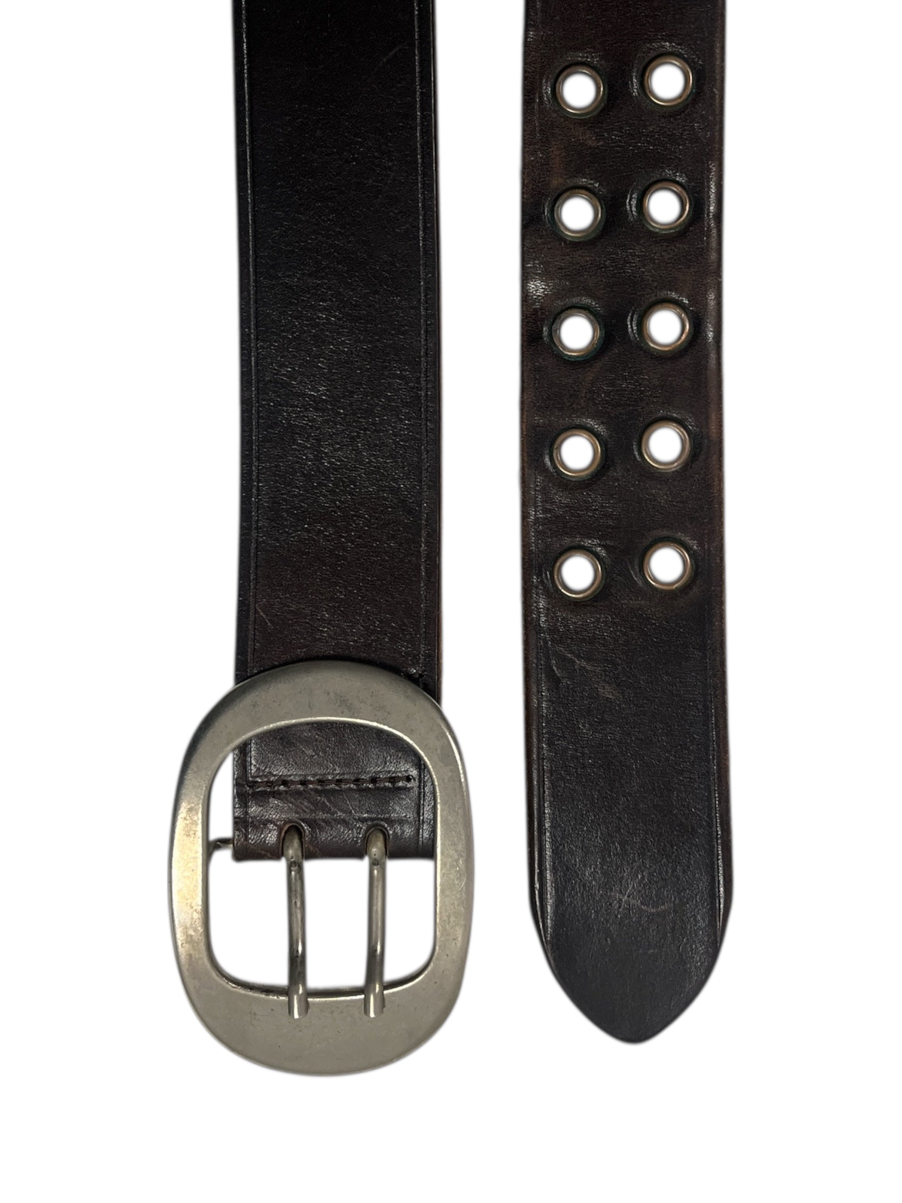 Maison Margiela 00’s double prong belt with sleek leather strap and metal buckle, stylish accessory for modern outfits.