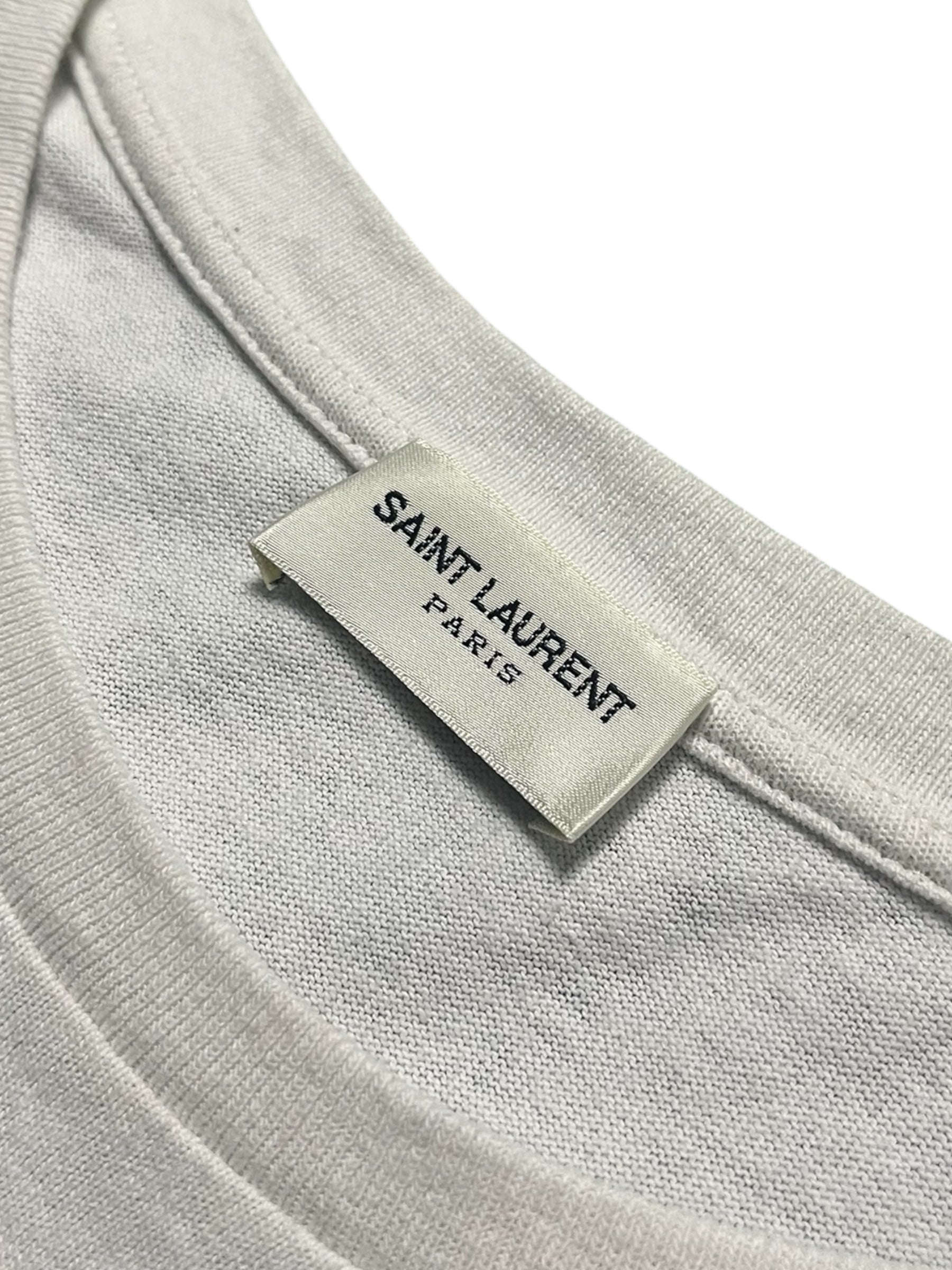 Saint Laurent SS19 The Song T-shirt featuring a graphic print on a black cotton T-shirt, casual style, front view.