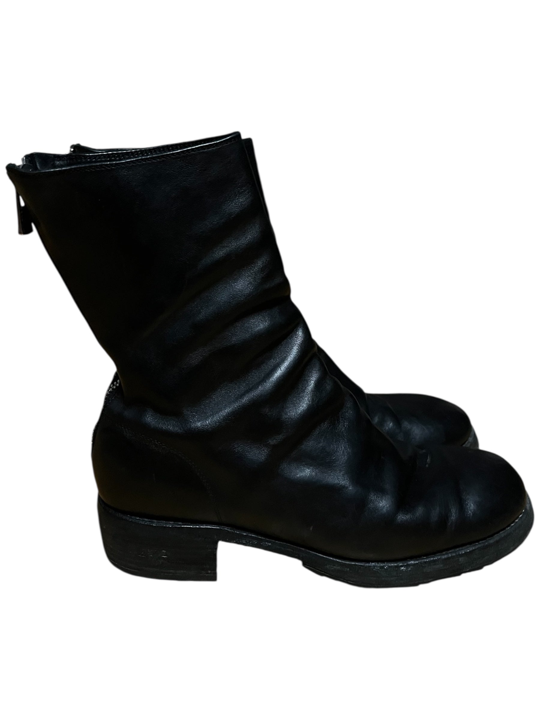 Guidi black full grain leather horseback boots with back zipper and sturdy sole, designed for durability and style.