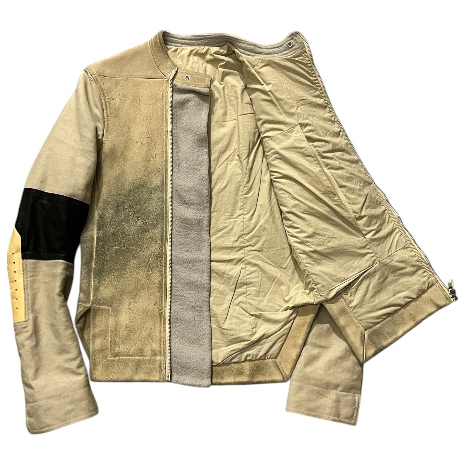 Rick Owens Moody cowskin fencing jacket with a sleek, tailored design and textured cowskin fabric.